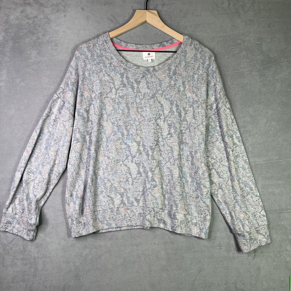 SUNDRY Python Snake Print Sweatshirt Womens 3 US L Pink Blue Gray Made in‎ USA